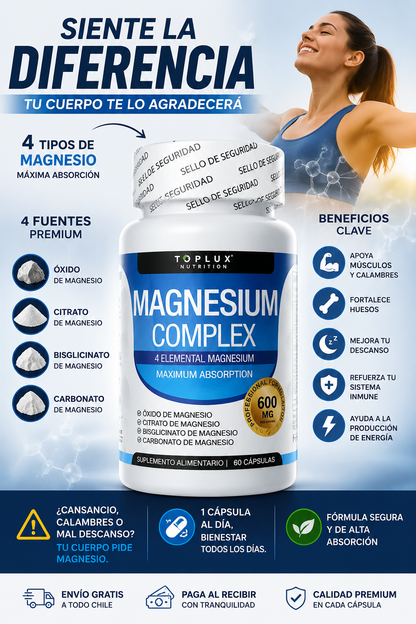 TOPLUX® Magnesio 4X Bienestar Premium – Alta Absorción